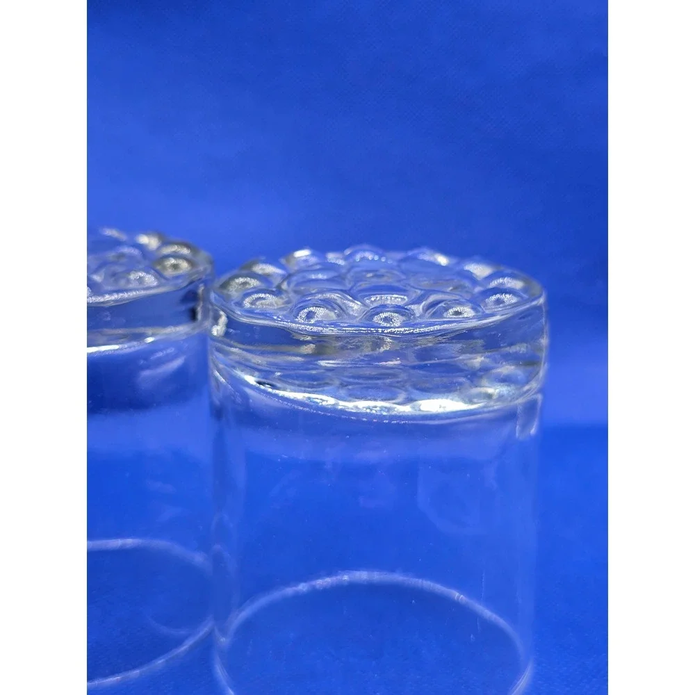 Vintage Set of 2 Clear Glass Rocks Lowball Whiskey Glasses Bubble Base 3.5in